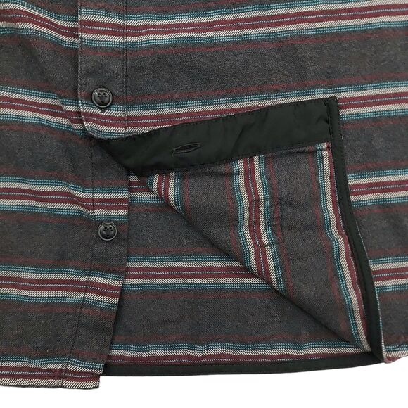 Vans Mens Flannel Shirt Medium Gray Striped Button Up Long Sleeve 100% Cotton - Picture 7 of 13